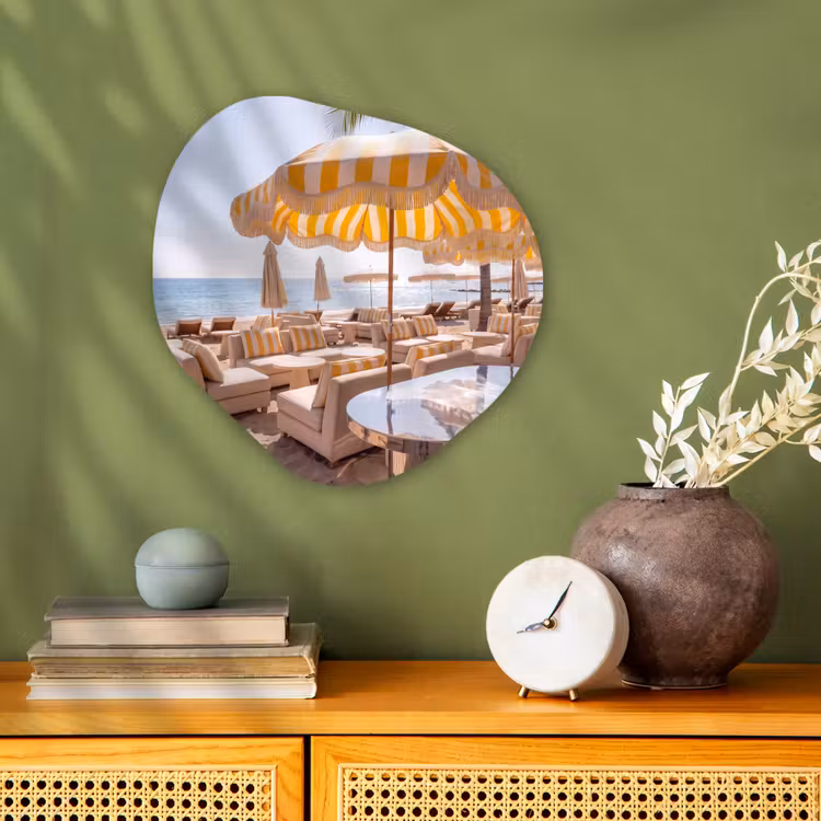 Strand - Ligbedden - Vakantie - Modern - Geel Wandcirkel Organisch Forex 3mm klein -sfeer2