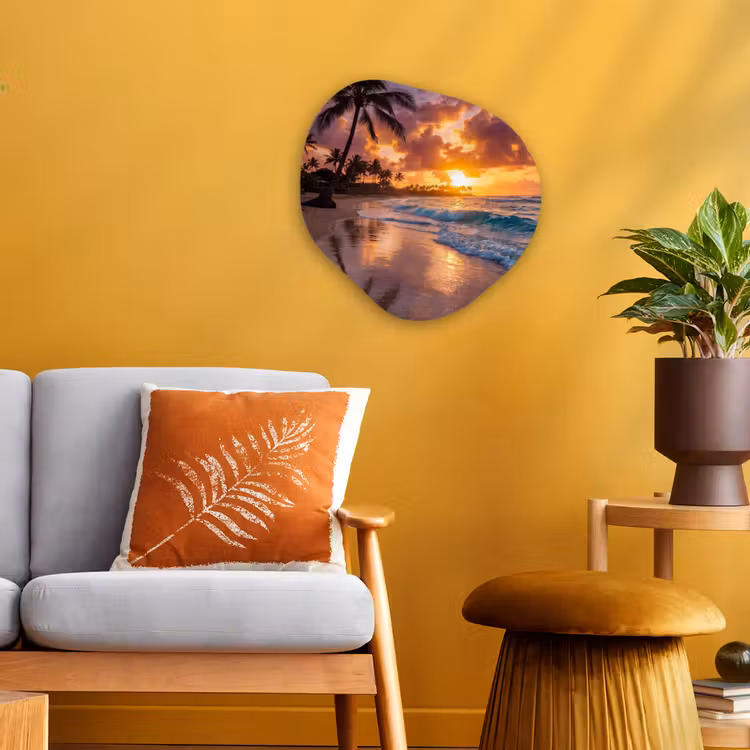 Strand - Zonsopgang - Tropisch - Natuur - Oranje Wandcirkel Organisch Forex 3mm klein -sfeer4