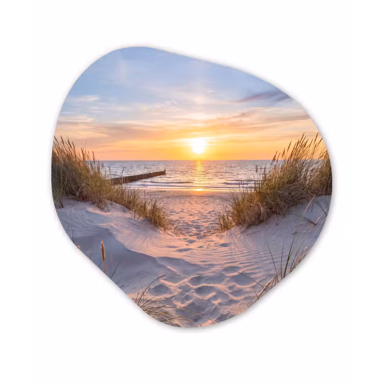 Strand - Zonsondergang - Natuur - Landschap Wandcirkel Organisch Forex 3mm klein -3d