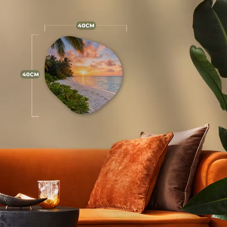 Strand - Zonsondergang - Palmbomen - Tropisch - Natuur Wandcirkel Organisch Forex 3mm klein -sfeer3