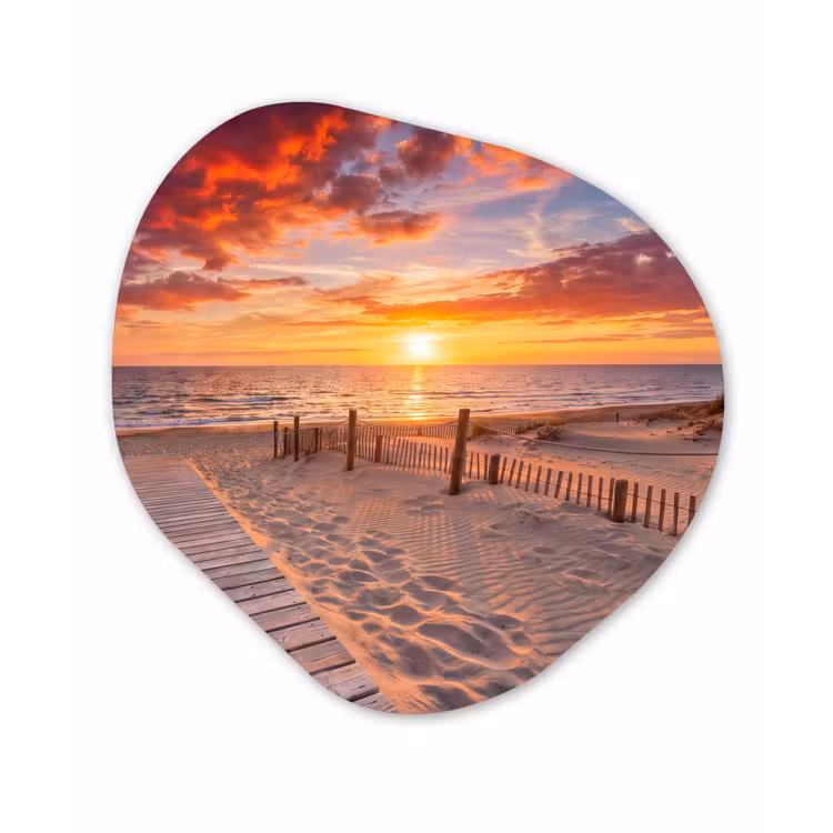 Strand - Zonsondergang - Zee - Natuur - Oranje Wandcirkel Organisch Forex 3mm klein -3d