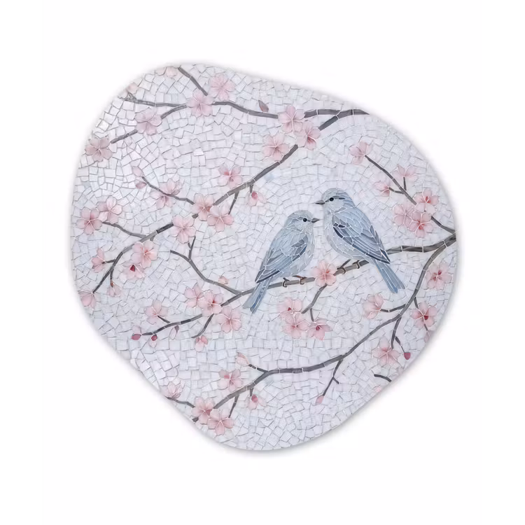 Vogel - Bloemen - Natuur - Mozaïek - Roze Wandcirkel Organisch Forex 3mm klein -3d