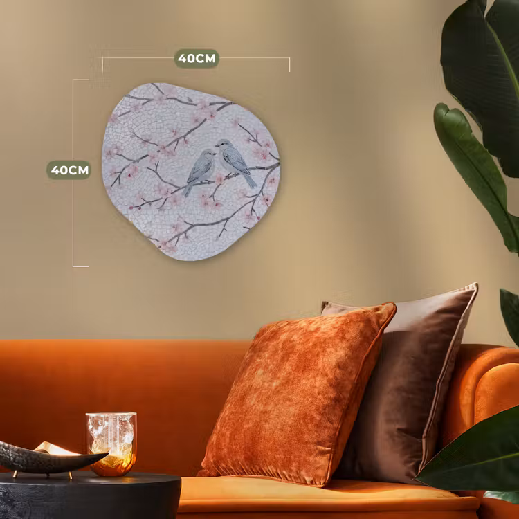 Vogel - Bloemen - Natuur - Mozaïek - Roze Wandcirkel Organisch Forex 3mm klein -sfeer3