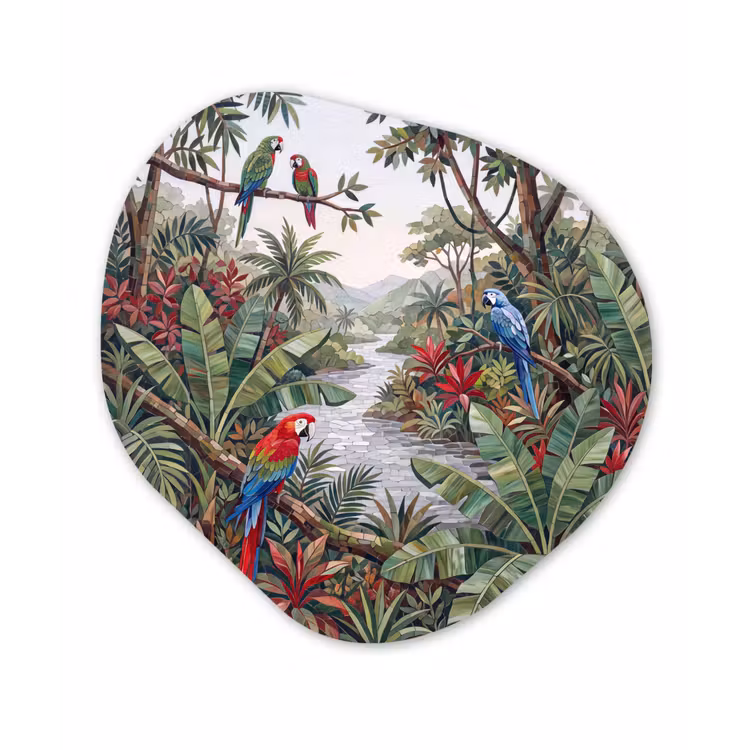 Vogel - Jungle - Natuur - Mozaïek - Groen Wandcirkel Organisch Forex 3mm klein -3d
