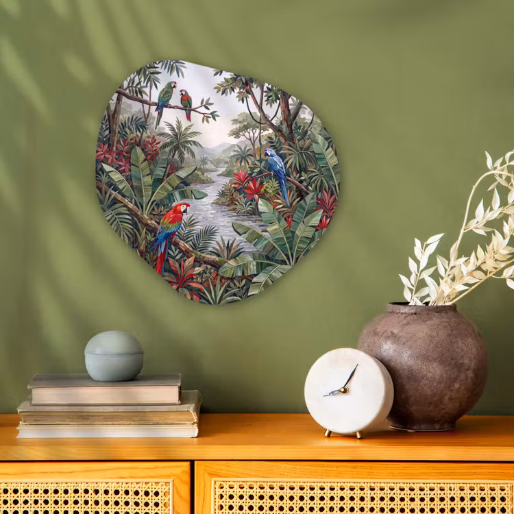 Vogel - Jungle - Natuur - Mozaïek - Groen Wandcirkel Organisch Forex 3mm klein -sfeer2