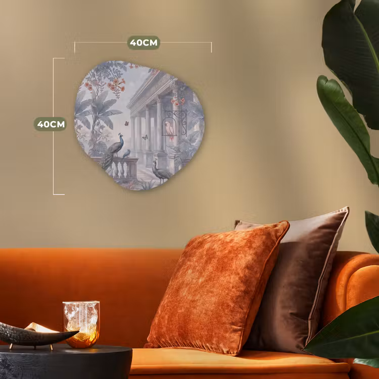 Vogel - Pauw - Architectuur - Klassiek - Groen Wandcirkel Organisch Forex 3mm klein -sfeer3
