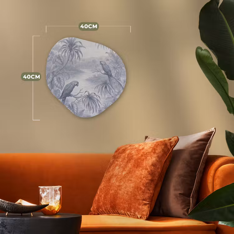 Vogel - Rivier - Tropisch - Illustratie - Blauw Wandcirkel Organisch Forex 3mm klein -sfeer3