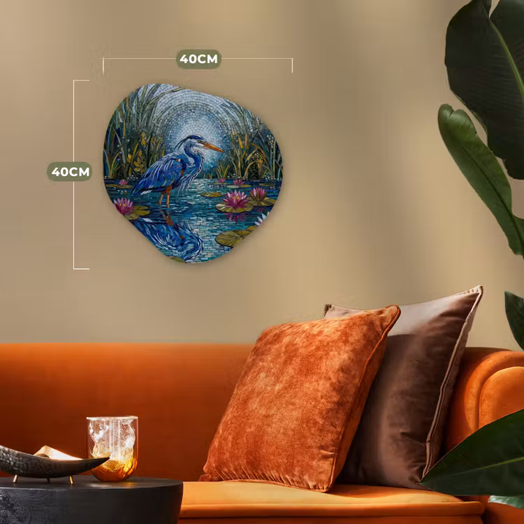 Vogel - Water - Natuur - Abstract - Blauw Wandcirkel Organisch Forex 3mm klein -sfeer3