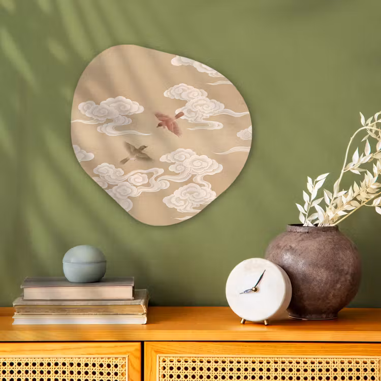 Vogels - Vliegen - Beige Wandcirkel Organisch Forex 3mm klein -sfeer2