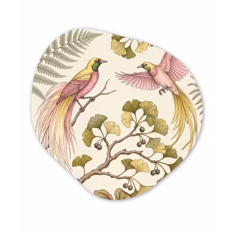 Vogels - Tropisch - Botanisch - Roze Wandcirkel Organisch Forex 3mm klein -3d