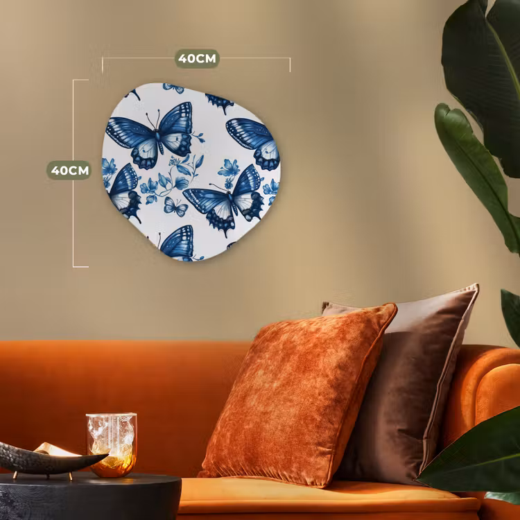 Blauw - Vlinders - Bloemen - Wit Wandcirkel Organisch Forex 3mm klein 629 -sfeer3