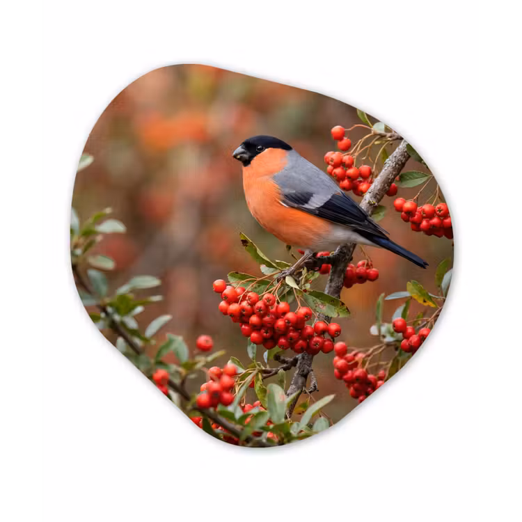 Goudvink - Bessen - Herfst - Natuur - Kleurrijk Wandcirkel Organisch Forex 3mm klein -3d