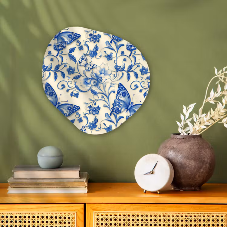 Vlinders - Bloemen - Blauw - Botanisch Wandcirkel Organisch Forex 3mm klein 629 -sfeer2