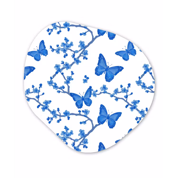 Vlinder - Bloemen - Blauw Wandcirkel Organisch Forex 3mm klein 629 -3d
