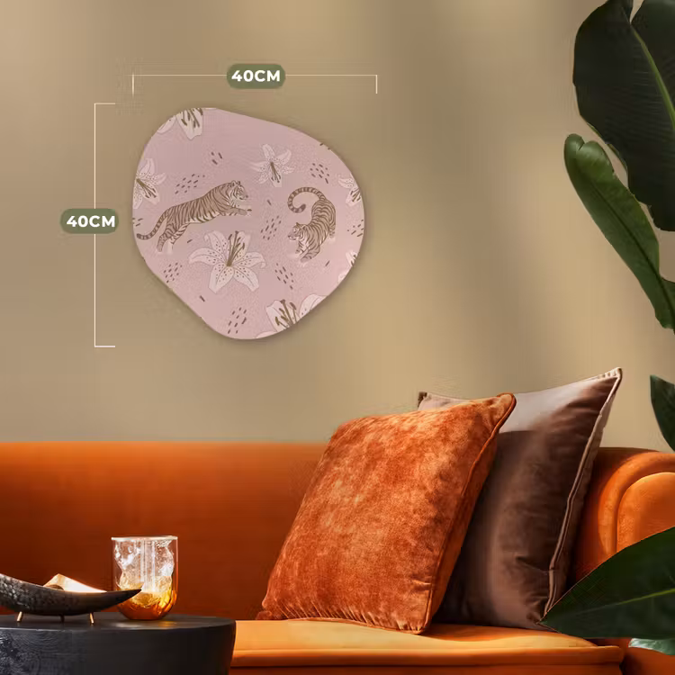 Kat - Springend - Bloemen - Abstract - Roze Wandcirkel Organisch Forex 3mm klein -sfeer3
