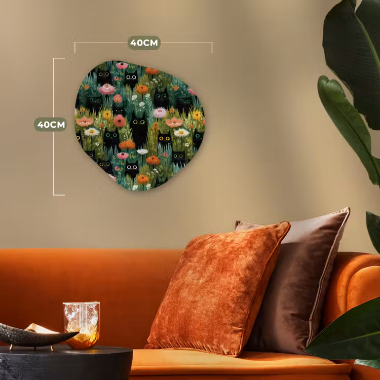 Katten - Bloemen - Kleurrijk Wandcirkel Organisch Forex 3mm klein 629 -sfeer3