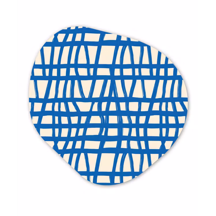 Ruitpatroon - Blauw - Crème Wandcirkel Organisch Forex 3mm klein 629 -3d
