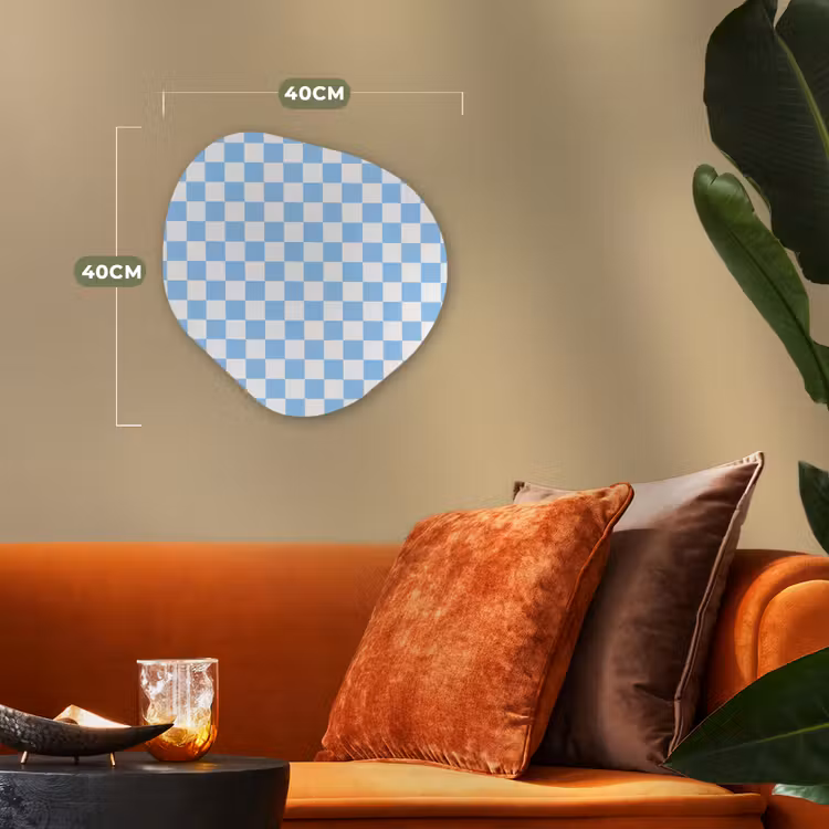 Schaakbord - Klassiek - Blauw Wandcirkel Organisch Forex 3mm klein 629 -sfeer3