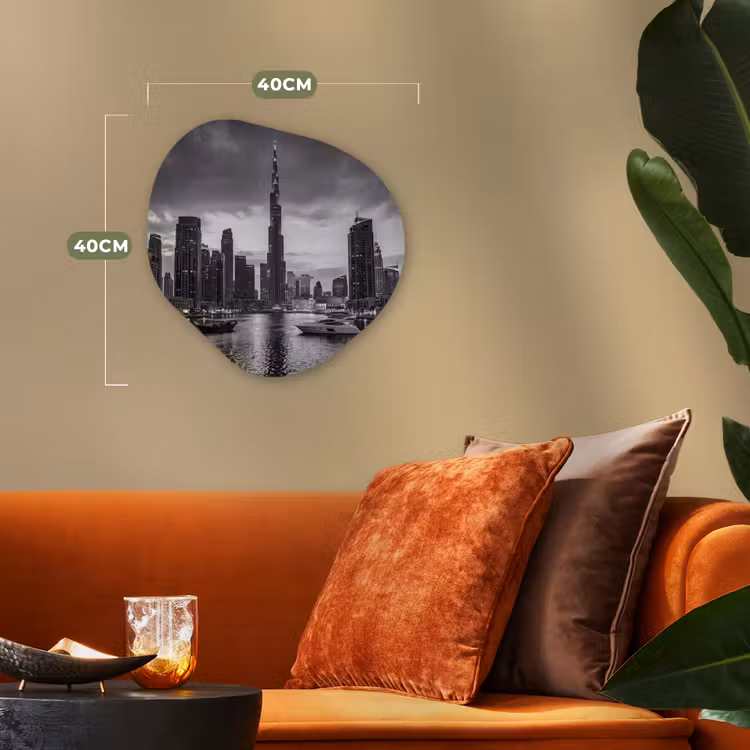 Stad - Skyline - Architectuur - Avond - Zwart-wit Wandcirkel Organisch Forex 3mm klein -sfeer3