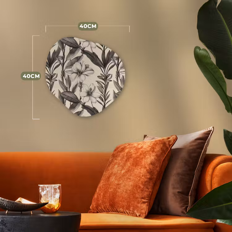 Klassiek - Botanisch - Zwart - Beige Wandcirkel Organisch Forex 3mm klein 629 -sfeer3