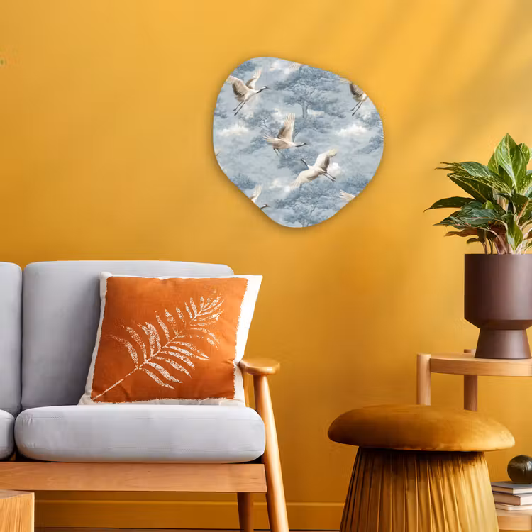 Wolken - Kraanvogels - Blauw Wandcirkel Organisch Forex 3mm klein 629 -sfeer4