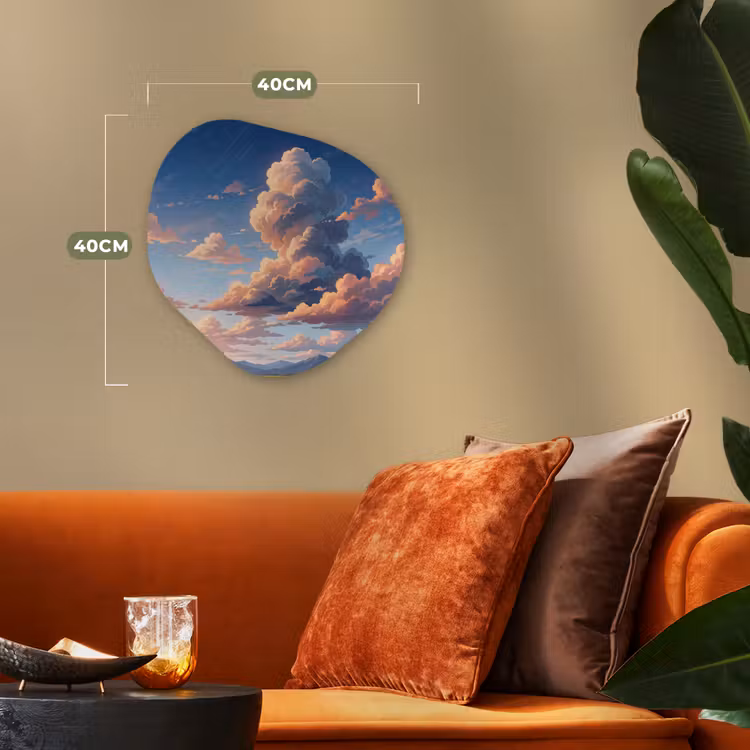 Wolken - Daghemel - Natuur - Illustratie - Oranje Wandcirkel Organisch Forex 3mm klein -sfeer3