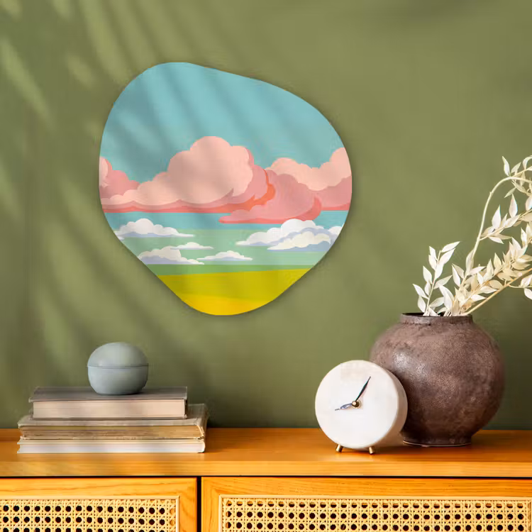 Wolken - Roze - Natuur - Modern - Pastel Wandcirkel Organisch Forex 3mm klein -sfeer2