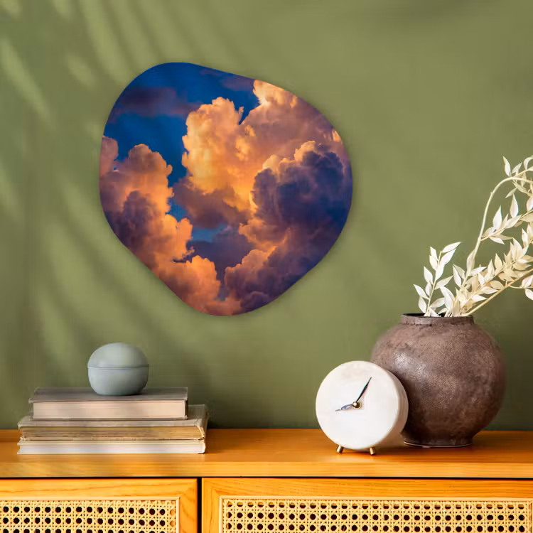 Wolken - Zonsondergang - Natuur - Oranje - Blauw Wandcirkel Organisch Forex 3mm klein -sfeer2