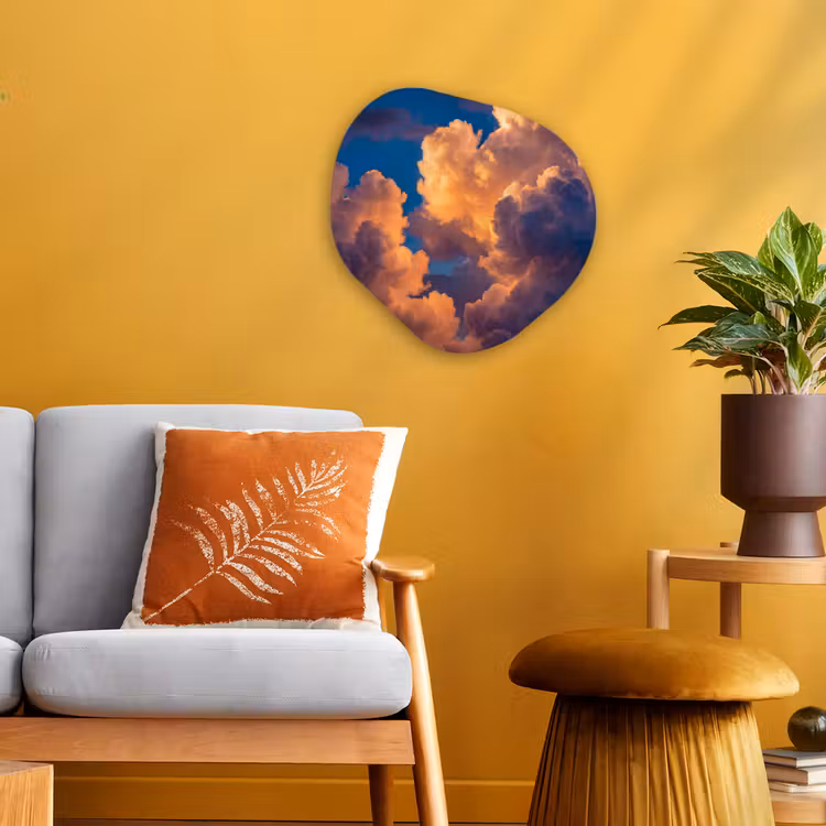 Wolken - Zonsondergang - Natuur - Oranje - Blauw Wandcirkel Organisch Forex 3mm klein -sfeer4