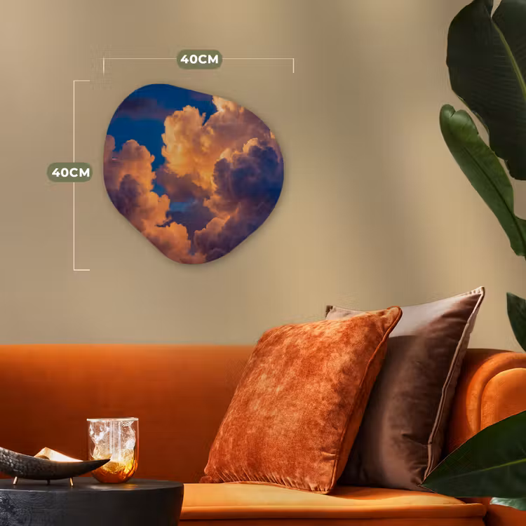 Wolken - Zonsondergang - Natuur - Oranje - Blauw Wandcirkel Organisch Forex 3mm klein -sfeer3