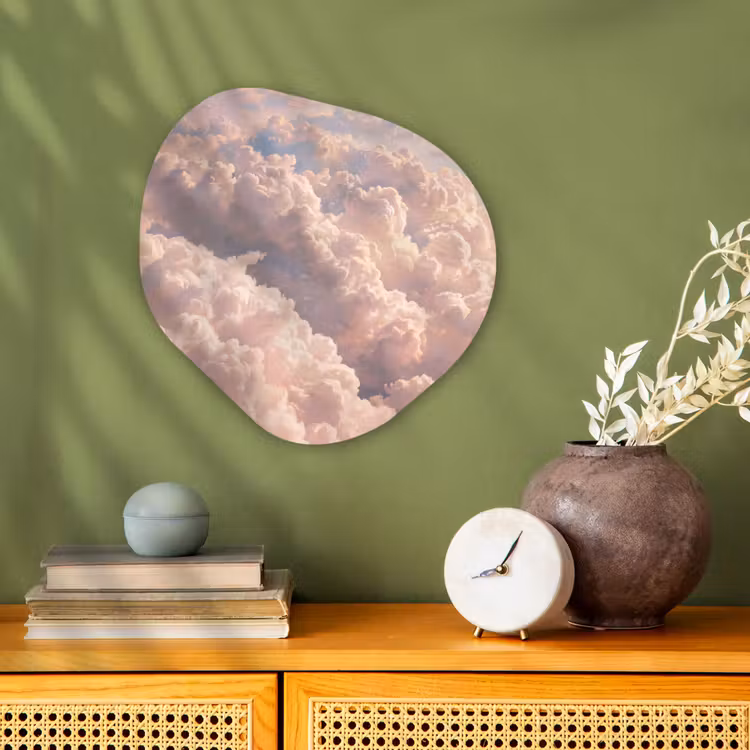 Wolken - Zonsondergang - Natuur - Pastel - Roze Wandcirkel Organisch Forex 3mm klein -sfeer2