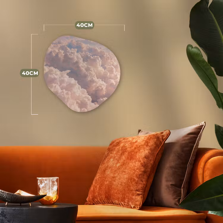 Wolken - Zonsondergang - Natuur - Pastel - Roze Wandcirkel Organisch Forex 3mm klein -sfeer3
