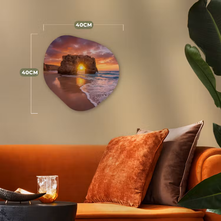 Kust - Rots - Zonsondergang - Zee - Natuur Wandcirkel Organisch Forex 3mm klein -sfeer3