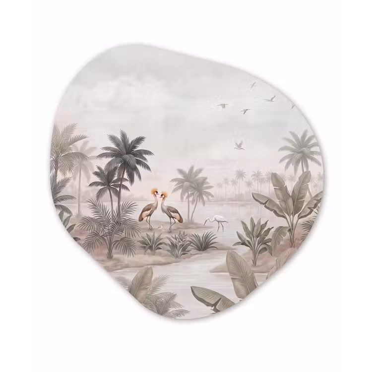 Kraanvogels - Palmbomen - Tropisch Wandcirkel Organisch Forex 3mm klein -3d