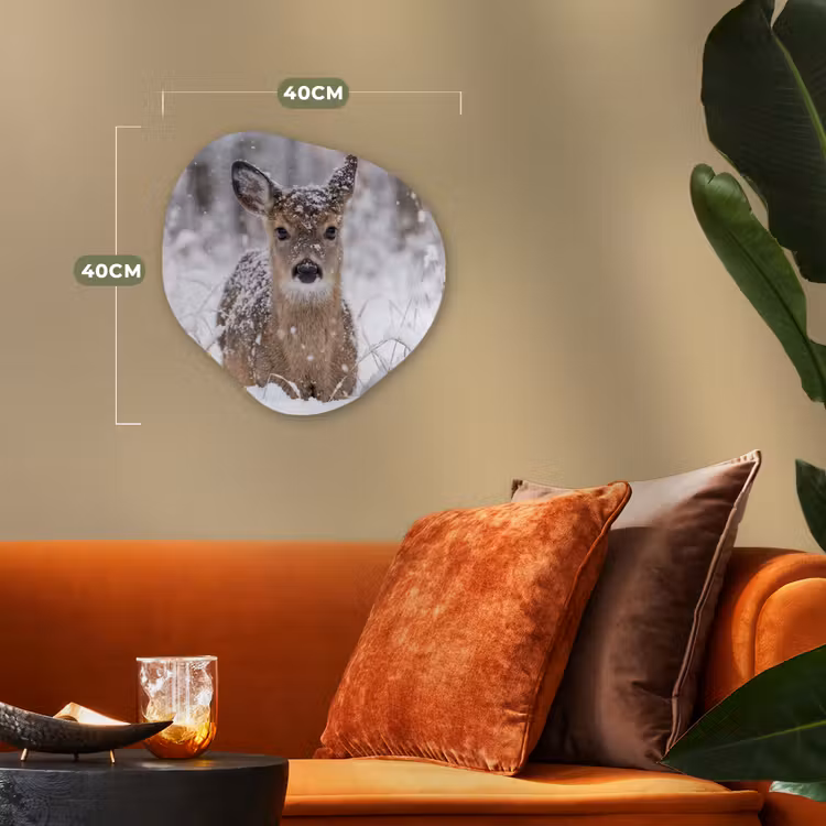 Hert - Sneeuw - Bos - Dieren - Vertederend Wandcirkel Organisch Forex 3mm klein -sfeer3