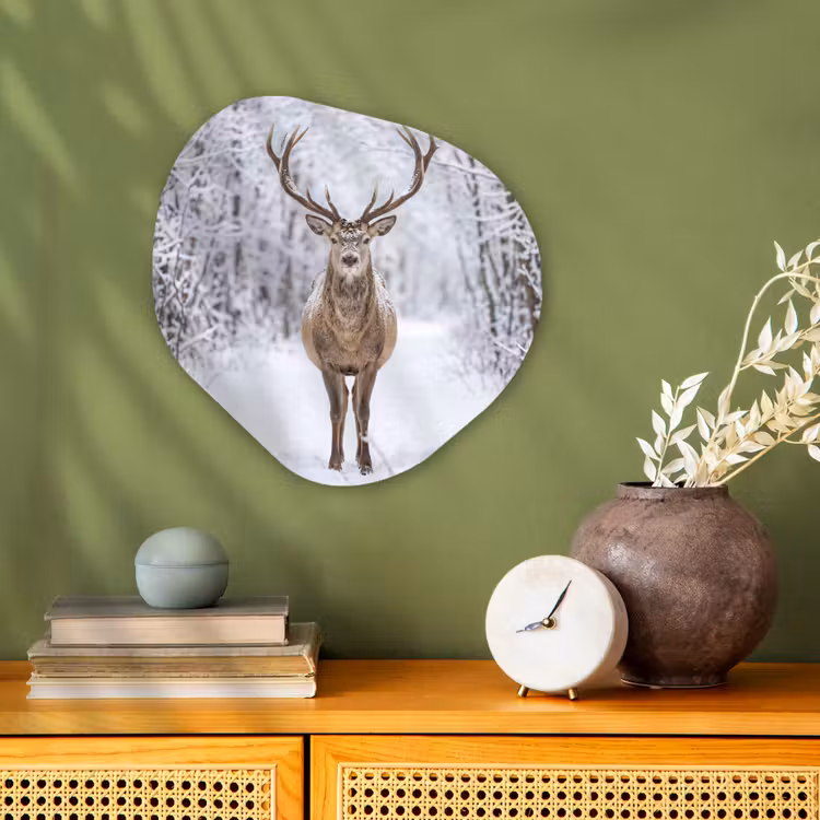Hert - Winter - Bos - Natuur - Wit Wandcirkel Organisch Forex 3mm klein -sfeer2