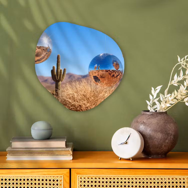 Organic - Forex - Desert - Mirror Ball - Art - Woestijn - Spiegelbal - Kunst Wandcirkel Organisch Forex 3mm klein