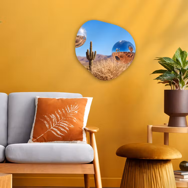 Organic - Forex - Desert - Mirror Ball - Art - Woestijn - Spiegelbal - Kunst Wandcirkel Organisch Forex 3mm klein