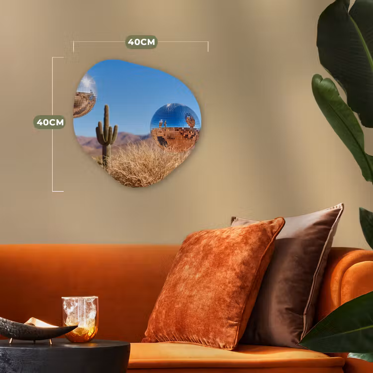 Organic - Forex - Desert - Mirror Ball - Art - Woestijn - Spiegelbal - Kunst Wandcirkel Organisch Forex 3mm klein