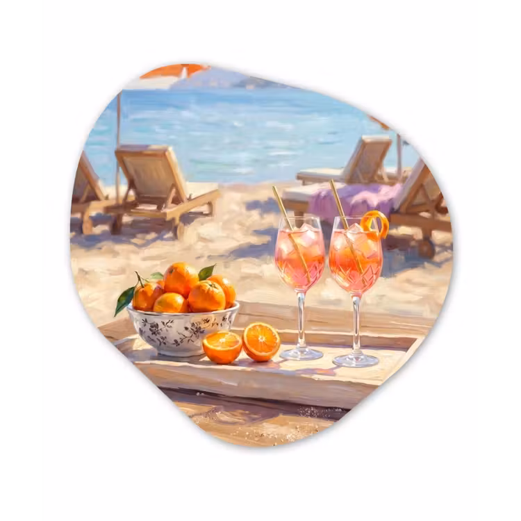 Drank - Glazen - Strand - Zomer - Oranje Wandcirkel Organisch Forex 3mm klein -3d