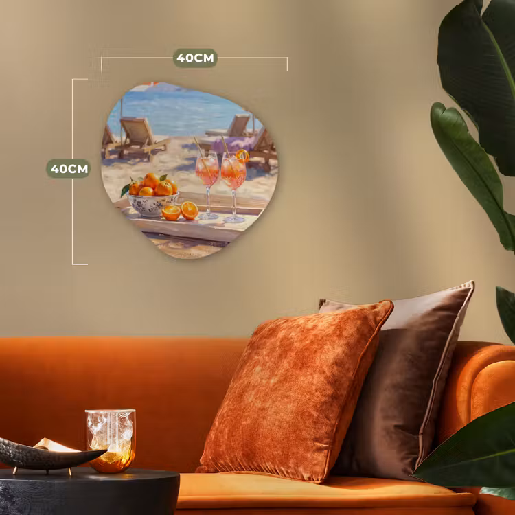 Drank - Glazen - Strand - Zomer - Oranje Wandcirkel Organisch Forex 3mm klein -sfeer3