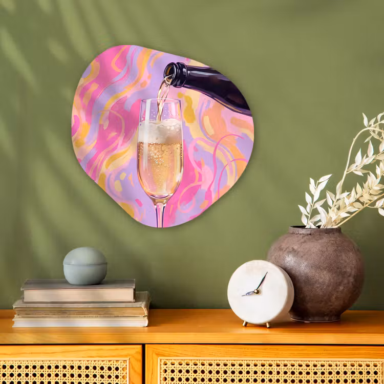 Drank - Inschenken - Feest - Abstract - Roze Wandcirkel Organisch Forex 3mm klein -sfeer2