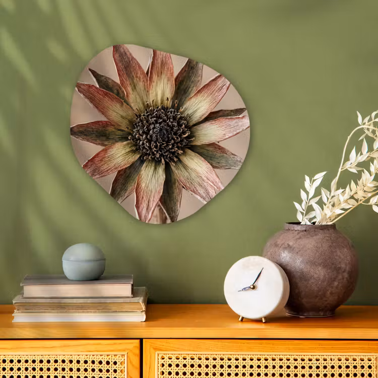 Droogbloem - Protea - Vintage - Beige - Rustiek Wandcirkel Organisch Forex 3mm klein -sfeer2