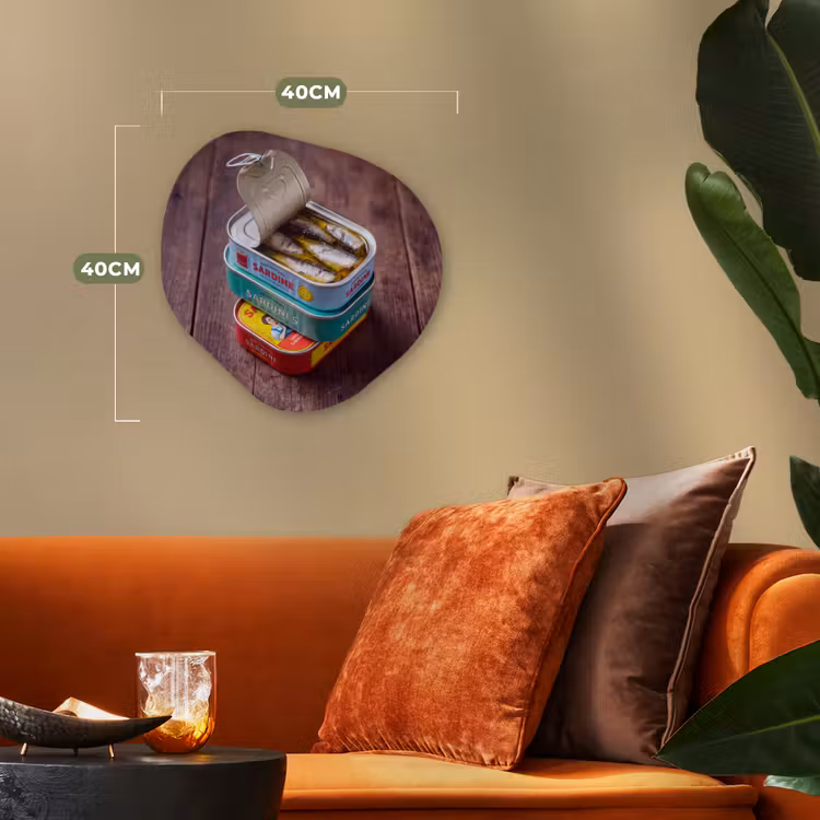 Organic - Forex - Fish - Cans - Kitchen - Vis - Blikjes - Keuken Wandcirkel Organisch Forex 3mm klein