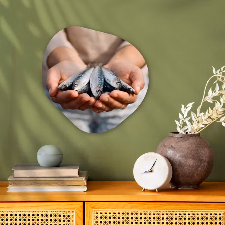 Organic - Forex - Fish - Hands - Nature - Vis - Handen - Natuur Wandcirkel Organisch Forex 3mm klein