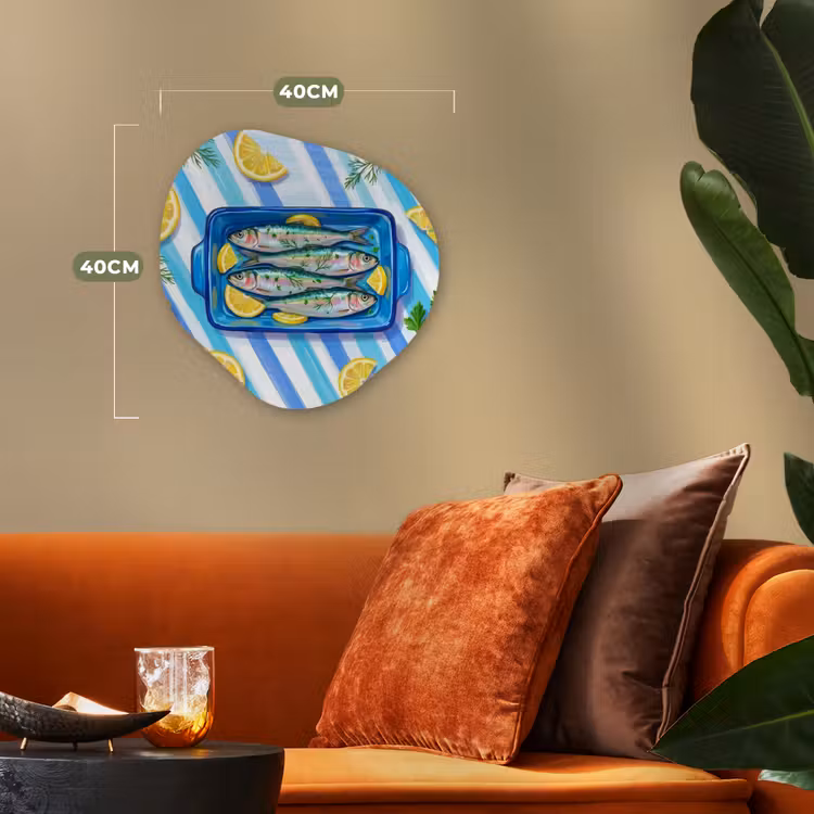 Vis - Citroen - Kruiden - Eten - Blauw Wandcirkel Organisch Forex 3mm klein -sfeer3
