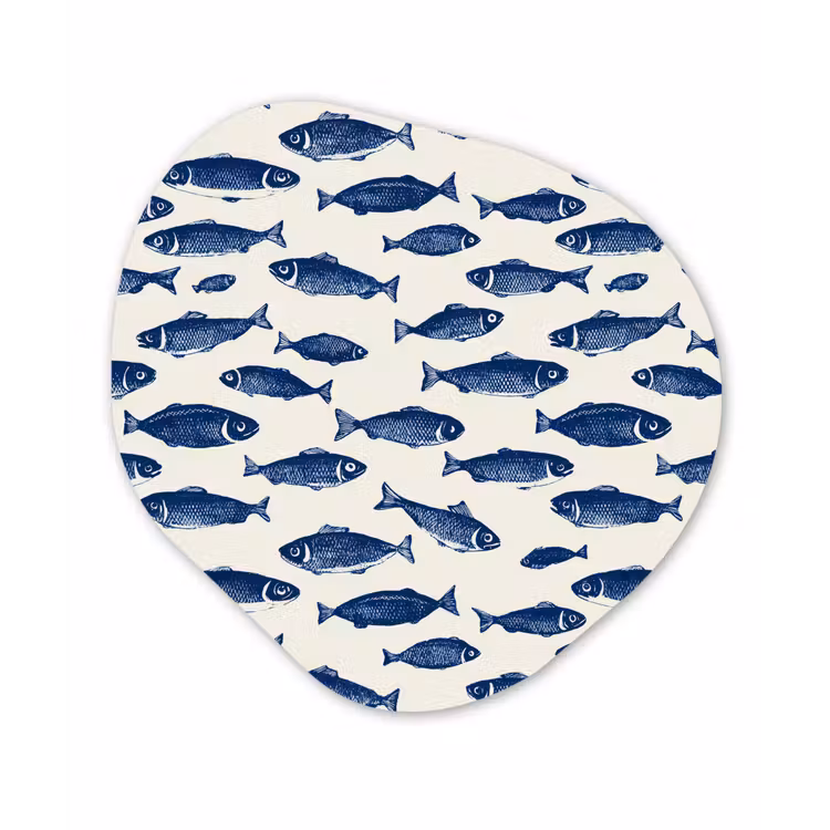 Vissen - Patroon - Blauw - Wit Wandcirkel Organisch Forex 3mm klein 629 -3d