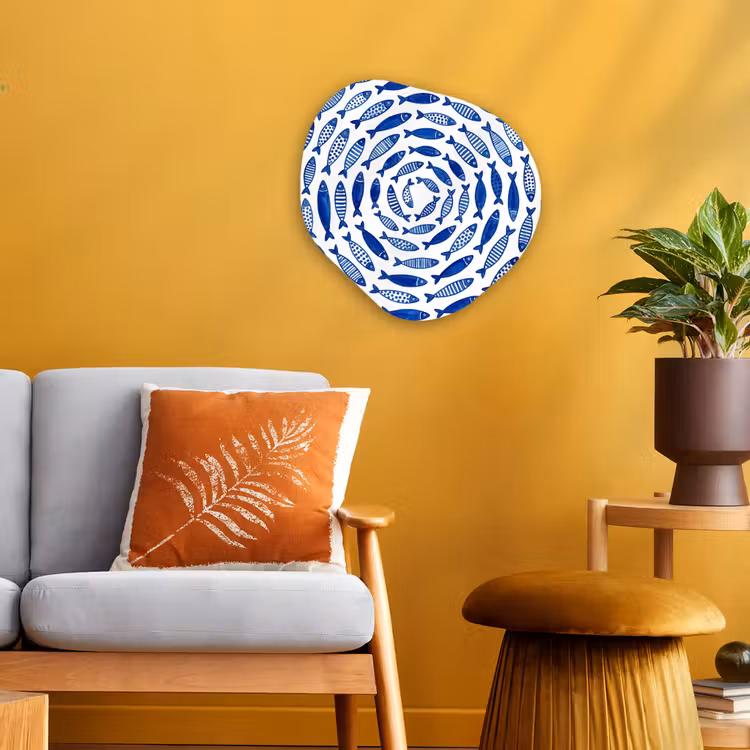 Vis - Patroon - Onderwater - Abstract - Blauw Wandcirkel Organisch Forex 3mm klein -sfeer4