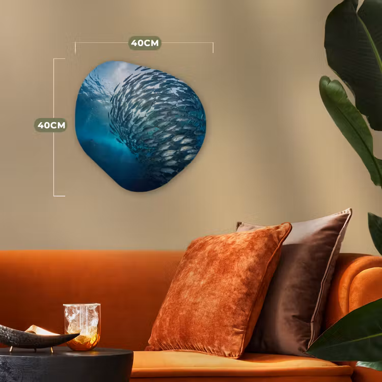 Vis - School - Oceaan - Natuur - Blauw Wandcirkel Organisch Forex 3mm klein -sfeer3