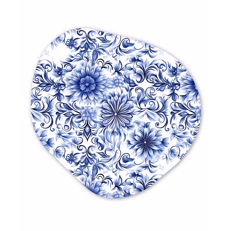 Bloemen - Blauw - Patroon - Wit Wandcirkel Organisch Forex 3mm klein 629 -3d
